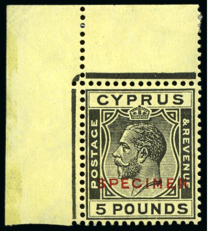 1924-28 Wmk Multi CA £5 black on yellow with SPECIMEN overprint in mint top left corner marginal single