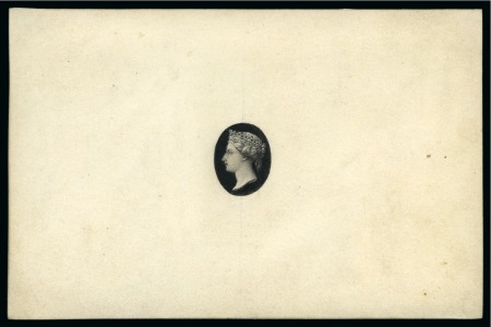 Stamp of St. Vincent Essay in pen and ink of the Queen´s head in solid black oval surround, executed on thick card