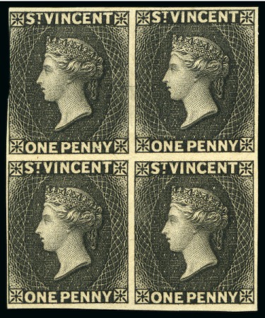 Stamp of St. Vincent Plate Proofs 1d. block of four in black on thick unwatermarked paper