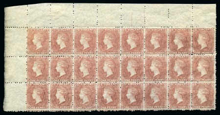 1862-68 1d. pale rose-red, a top left corner sheet marginal block of twenty-four, unused with large part to full original gum