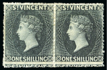 Stamp of St. Vincent 1866 1s slate-grey horizontal pair, unused with part to large part original gum
