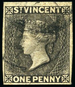 1872-75 1d. black with watermark upright, variety imperforate, lightly cancelled in black