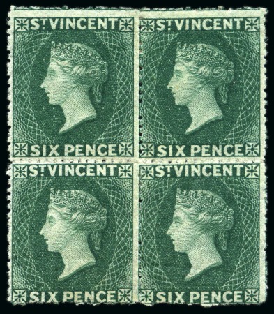 THE UNIQUE BLOCK OF FOUR: 1872-75 6d. deep blue-green block of four unused with part to large part original gum