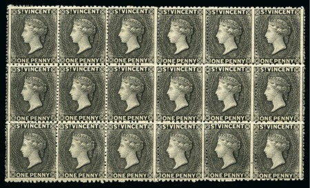 THE LARGEST KNOWN UNUSED MULTIPLE: 1875-77 1d. black with watermark upright, a block of eighteen, unused with large part to full original gum