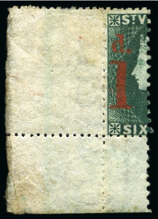 1880 (May) 1d. on half 6d. bright blue-green, unused left half from the lower left corner