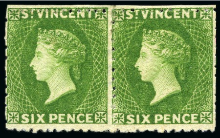 1880 (June) 6d. bright green, a horizontal pair unused with part to large part original gum