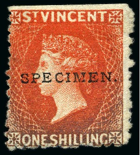 THE ONLY RECORDED EXAMPLE: 1880 (June) 1s vermilion, handstamped "SPECIMEN." (16 x 1.75mm.), no gum