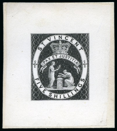 1880 (June) Five Shillings: Complete die proof in black on India paper and backed on card