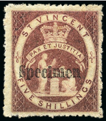 1880 (June) Five Shillings: Specimen Rose-red with large part original gum, overprinted "Specimen" (Type SV1)