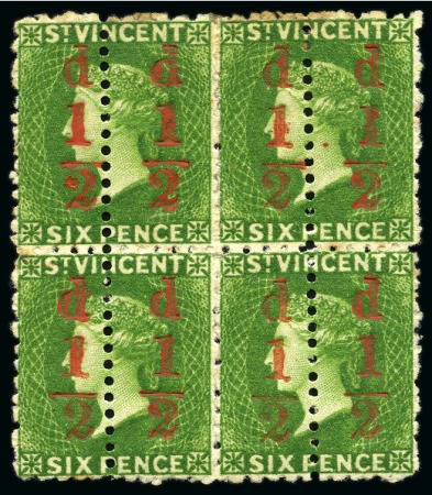 1881 (Sept.) 1/2d. on 6d. in unused block of four unsevered pairs, unused with part to large part original gum