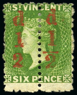 1881 (Sept.) 1/2d. on 6d. unsevered pair, the left stamp with fraction bar omitted, fine unused with part original gum