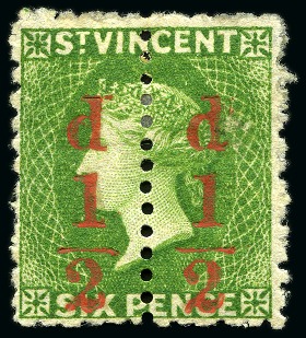 Stamp of St. Vincent 1881 (Sept.) 1/2d. on 6d. unsevered pair, fine unused with part original gum