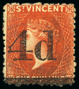1881 (Nov.) "4d" on 1/- bright vermilion, unused without gum