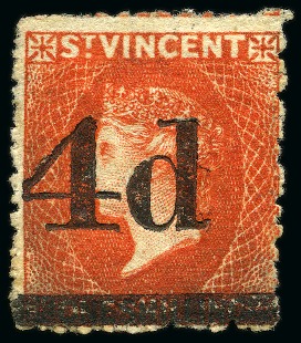 1881 (Nov.) "4d" on 1/- bright vermilion Final Surcharge unused with part original gum