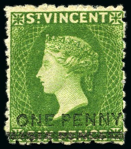 1881 (Nov.) "ONE PENNY" on 6d. bright green, single, unused with small part original gum