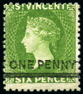 1881 (Nov.) "ONE PENNY" on 6d. bright green, single, unused with small part original gum