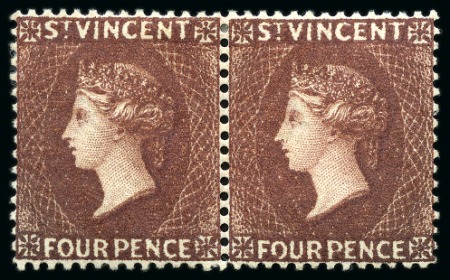 1885-93 CA 4d. red-brown, horizontal pair unused with part original gum