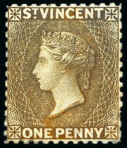 Stamp of St. Vincent 1883-84 Colour Trial: 1d bistre-brown, unused with part original gum