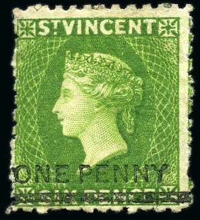 1881 (Nov.) "ONE PENNY" on 6d. bright green, four unused singles, all with part original gum