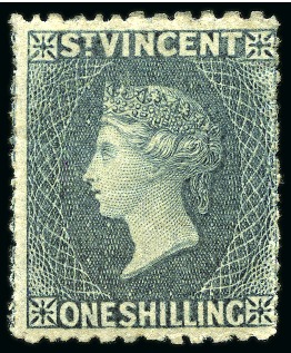 Stamp of St. Vincent 1866 1s slate-grey, two unused singles, both unused with part original gum