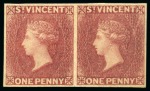 1861 1d rose-red, imperforate pair and two imperforate plate proof pairs