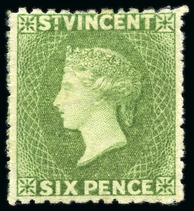 1875-77 6d pale green, unused, large part original gum