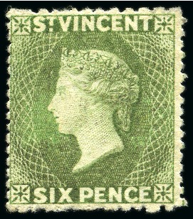 Stamp of St. Vincent 1875-77 6d pale green, unused, large part original gum