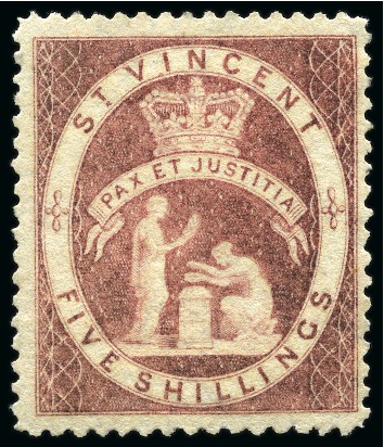 1880 Five Shillings: Rose-red, unused with part original gum