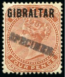 1886 4d, 6d and 1s with seriffed SPECIMEN hs, ex DLR archives