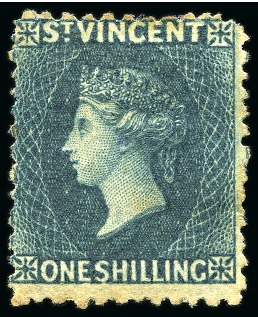 Stamp of St. Vincent 1869 1s indigo, unused single, part original gum