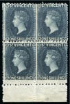 ONE OF ONLY FOUR BLOCKS RECORDED: 1866 1s slate-grey, block of four, unused with part original gum