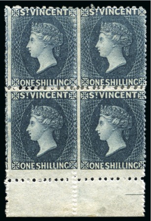 Stamp of St. Vincent ONE OF ONLY FOUR BLOCKS RECORDED: 1866 1s slate-grey, block of four, unused with part original gum