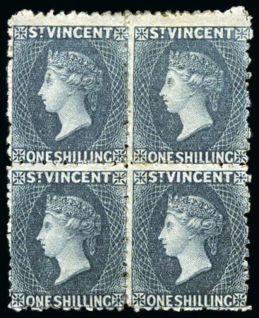 ONE OF THE TWO RECORDED BLOCKS: 1862-68 1s slate-grey, a magnificent block of four, part to large part original gum
