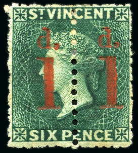1880 (May) 1d. on half 6d. bright blue-green, an unsevered pair, unused with large part original gum