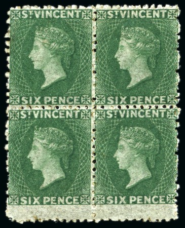 1862-68 6d. deep green, block of four with vivid bright shade, fine unused with part original gum