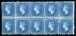 THE LARGEST RECORDED MULTIPLE: 1862-68 4d. deep blue, block of ten unused with part to large part original gum