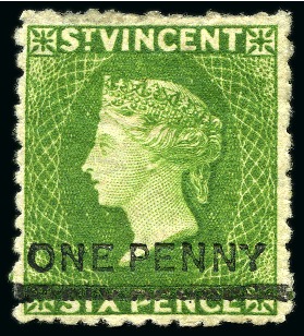 1881 "ONE PENNY" on 6d. bright green, unused with part original gum
