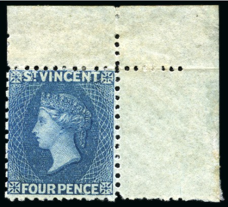 1862-68 4d. deep blue, unused with part original gum, top right corner sheet marginal single