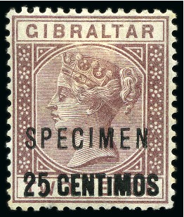 1889 Surcharge 25c on 5c with "short I" variety and SPECIMEN overprint