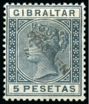 Stamp of Gibraltar 1889-96 Spanish Currency 5c to 5p set of 12 with SPECIMEN hs diagonally applied in Gibraltar