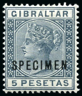 Stamp of Gibraltar 1889-96 Spanish Currency 5c to 5p set of 11 with SPECIMEN type D12 overprint