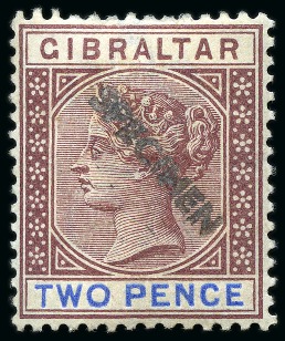 1898 Sterling Currency 2d and 6d with diagonal SPECIMEN hs applied in Gibraltar