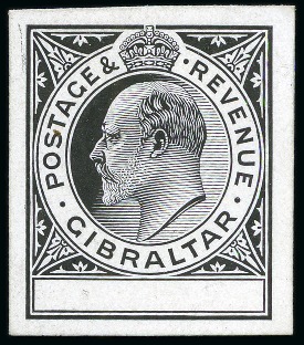 1902 KEVII undenominated master die proof for the low values in black on glazed card
