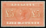 1867-83 £5 Orange pl.1 BM on white paper, mint og