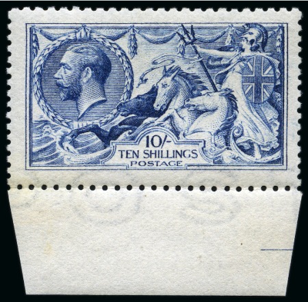 1915 De La Rue Seahorses 10s deep blue mint og lower marginal example