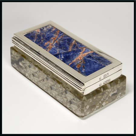 English Silver Boxes: 1905 London silver, glass and marble three compartment box by George Betjemann & Sons