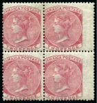 1860-70 1d Blue & 2d Deep Rose in mint/unused blocks of four