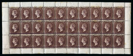 1892 (Nov.) Provisional Issue: 5d. on 4d. chocolate, a complete mint sheet of thirty