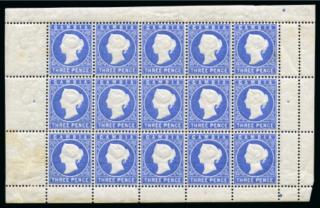 Stamp of Gambia 1880-81 Wmk CC upright 3d pale dull ultramarine in mint nh sheetlet of 15