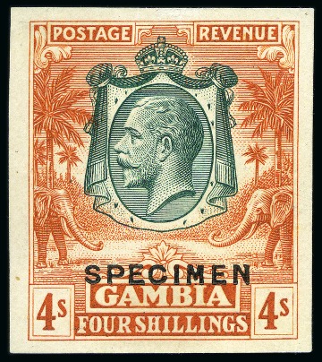 1922-29 4s Green & Orange proof in unissued colour on thin card with SPECIMEN overprint